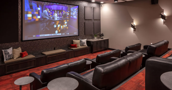 Private movie theater with stadium seating