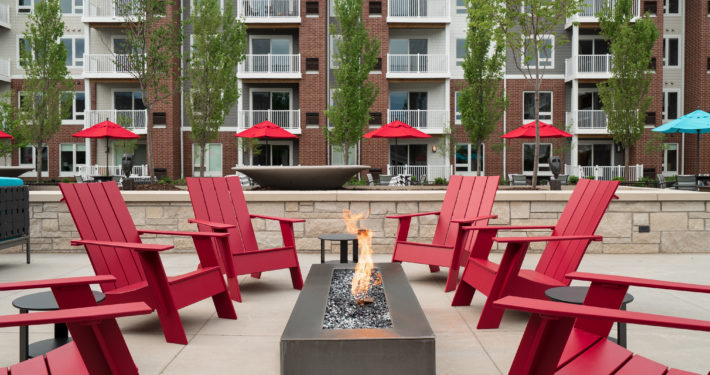 Outdoor lounge furniture with fireplace